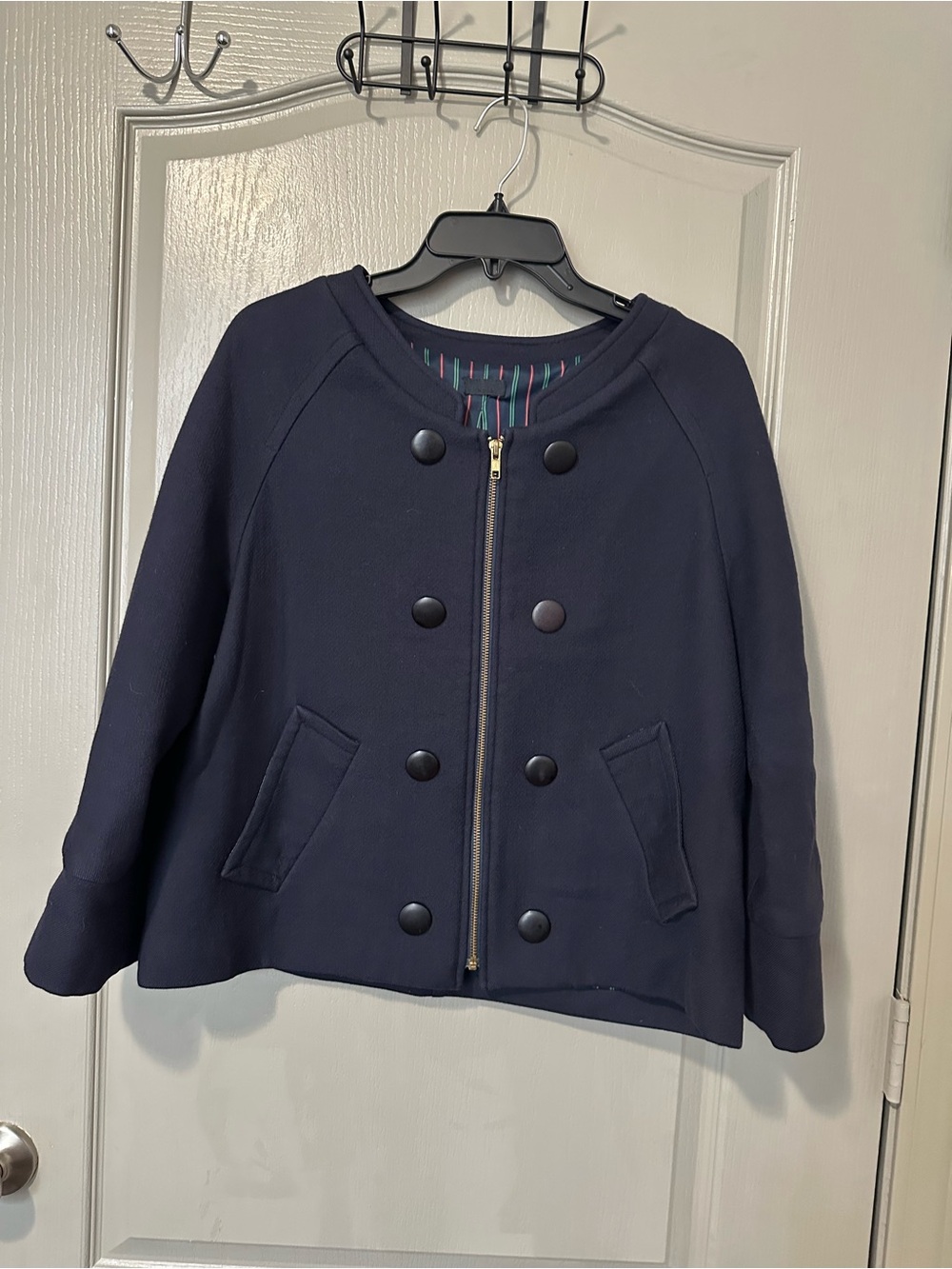Wren Women’s Navy Wool Coat Zip Up Old Money Business Casual